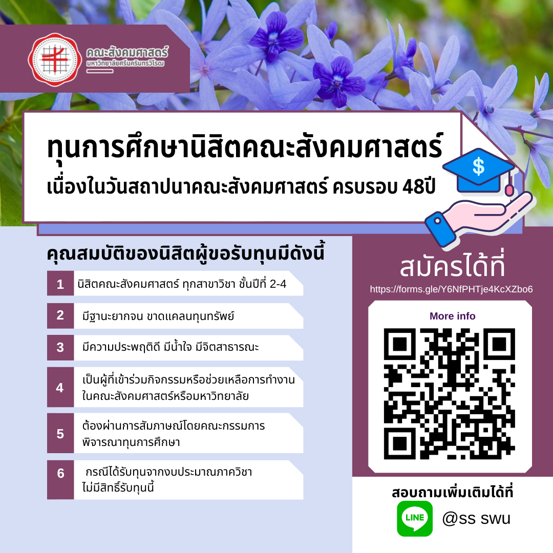 รับสมัครนิสิตขอรับทุนการศึกษานิสิตคณะสังคมศาสตร์ 2566